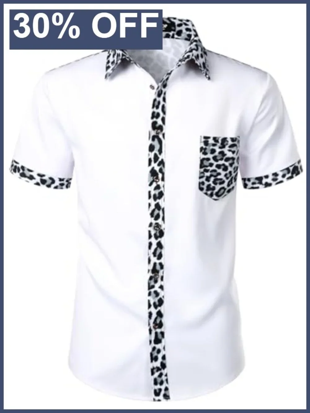 Men's Animal Print Button Down Shirt Short Sleeve Slim Fit